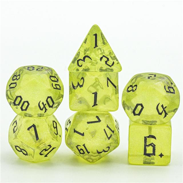 Polyhedral Dice Set | Acrylic | "Firefly Thorns" Black Ink | Set of 7 (D0124)