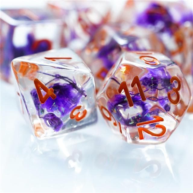 RPG Dice | "Suspended Flower" Glitter Purple | Set of 7