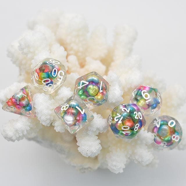 RPG Dice - Rainbow "Suspended Molecule" - Set of 7