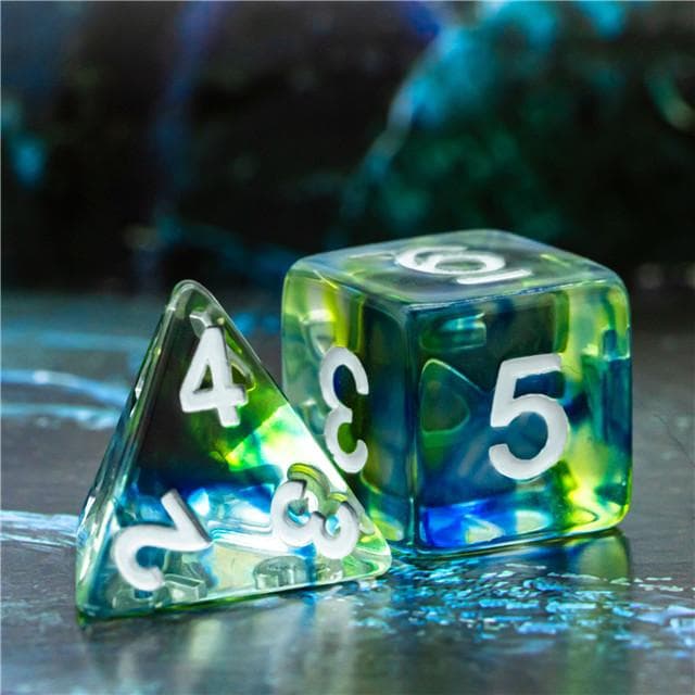 RPG Dice | "Stained Glass" Blue & Green | Set of 7