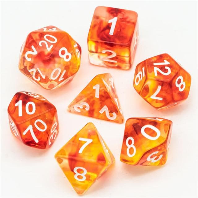 Polyhedral Dice Set | Resin | "Stained Glass" Red & Yellow | Set of 7 (D0063)