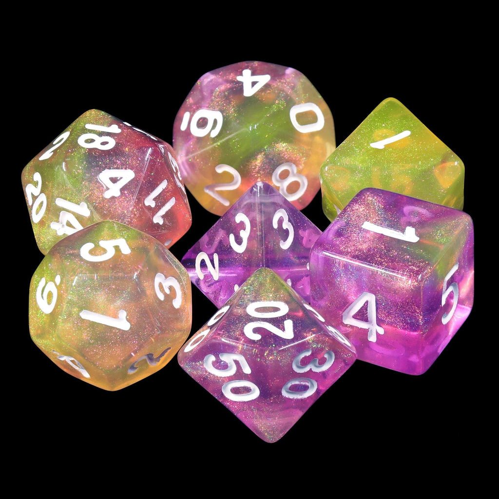 Polyhedral Dice Set | Acrylic | "Eldritch Blast" (White Ink) | Set of 7 (D0077)