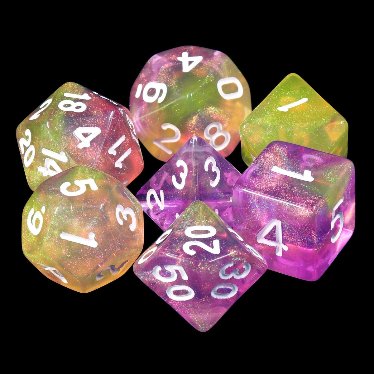Polyhedral Dice Set | Acrylic | "Eldritch Blast" (White Ink) | Set of 7 (D0077)