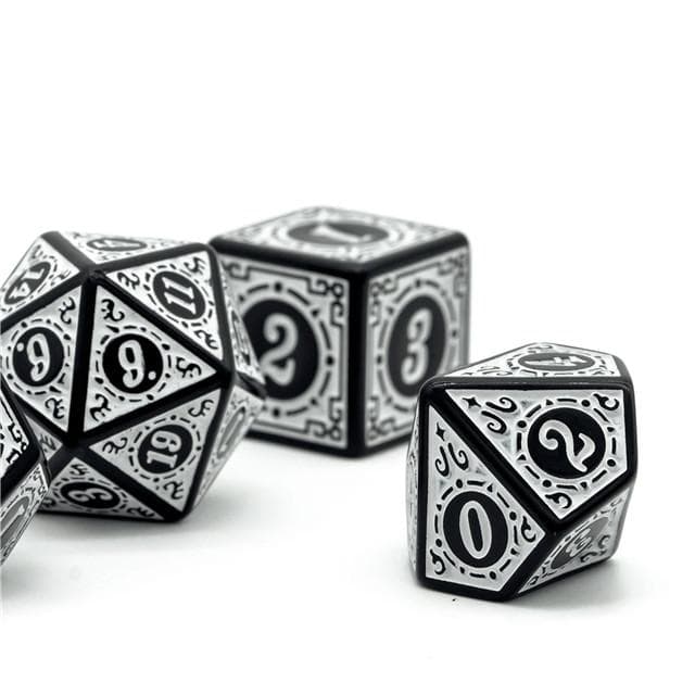 Polyhedral Dice Set | Acrylic | "White Alchemy" | Set of 7 (D0262)