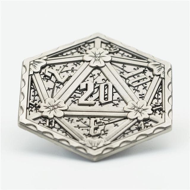 d2 | Metal d20 Coin | "Ancient Silver"