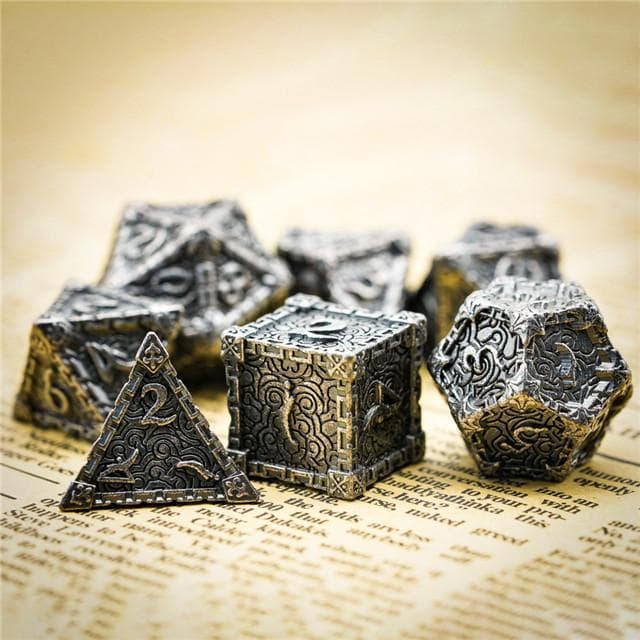 Metal Dice | "Dagger of Venom" Tumbled Silver | Set of 7