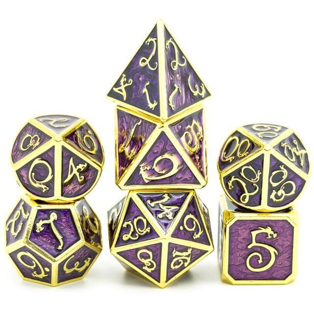 Metal Dice | Purple Enamel w/ Gold Dragon | Set of 7