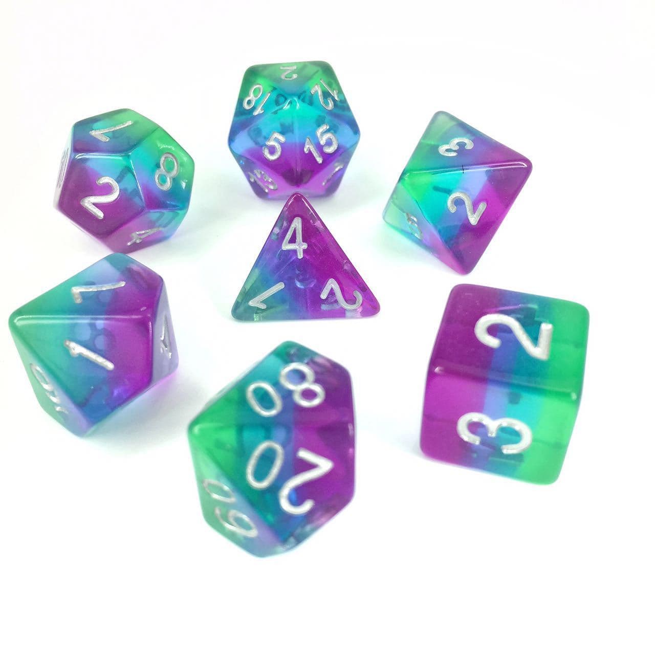 RPG Dice - Transparent Layer "Aurora Borealis" - Set of 7