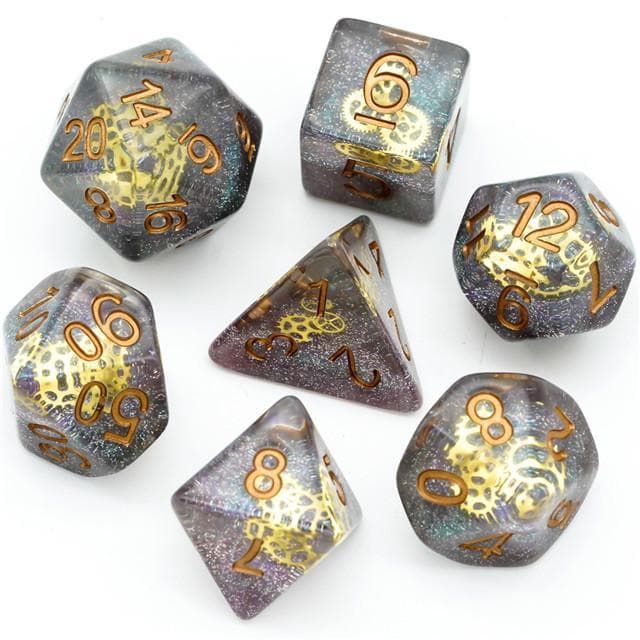 RPG Dice | "Glitter Gears" Suspended Gear | Set of 7