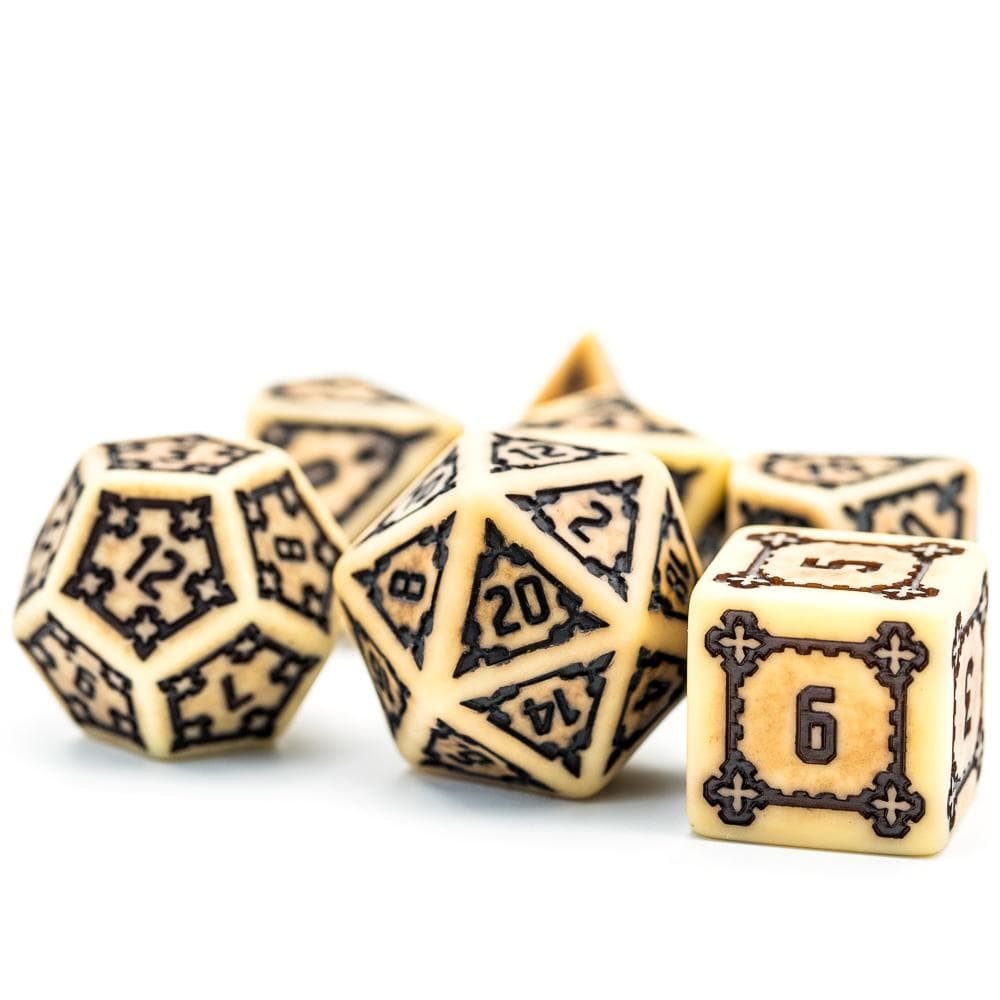 Large RPG Dice | "Chunky Castle" Ancient Bone | Set of 7