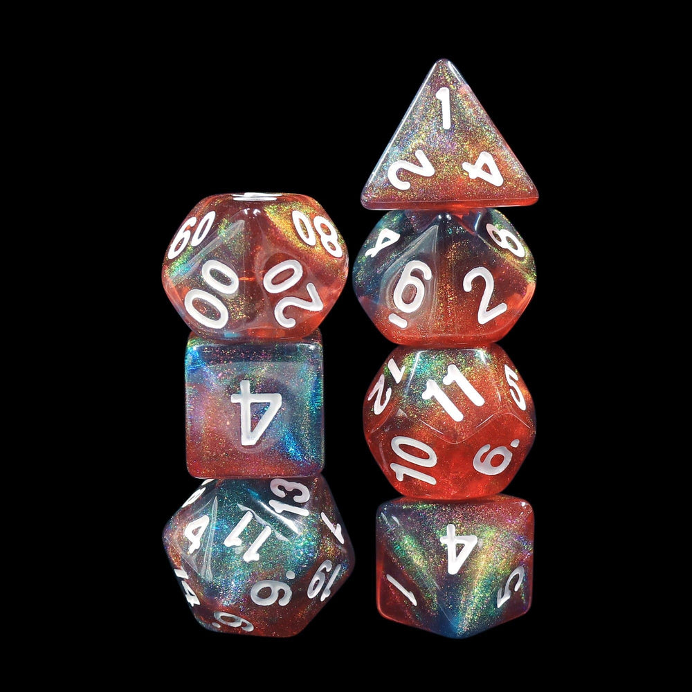 RPG Dice | "Fire and Ice" (White Ink) | Set of 7
