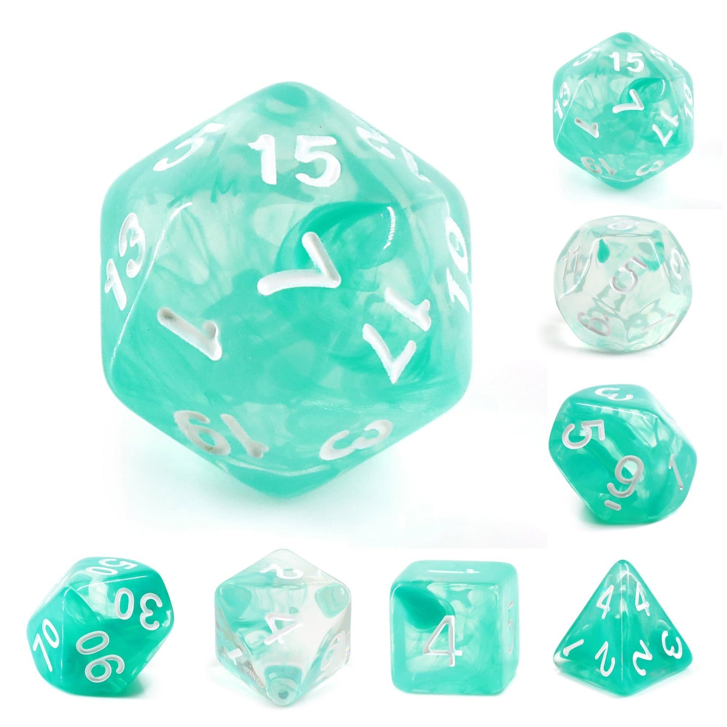 Polyhedral Dice Set | Acrylic | "Polar Ice" (White Ink) | Set of 7 (D0147)