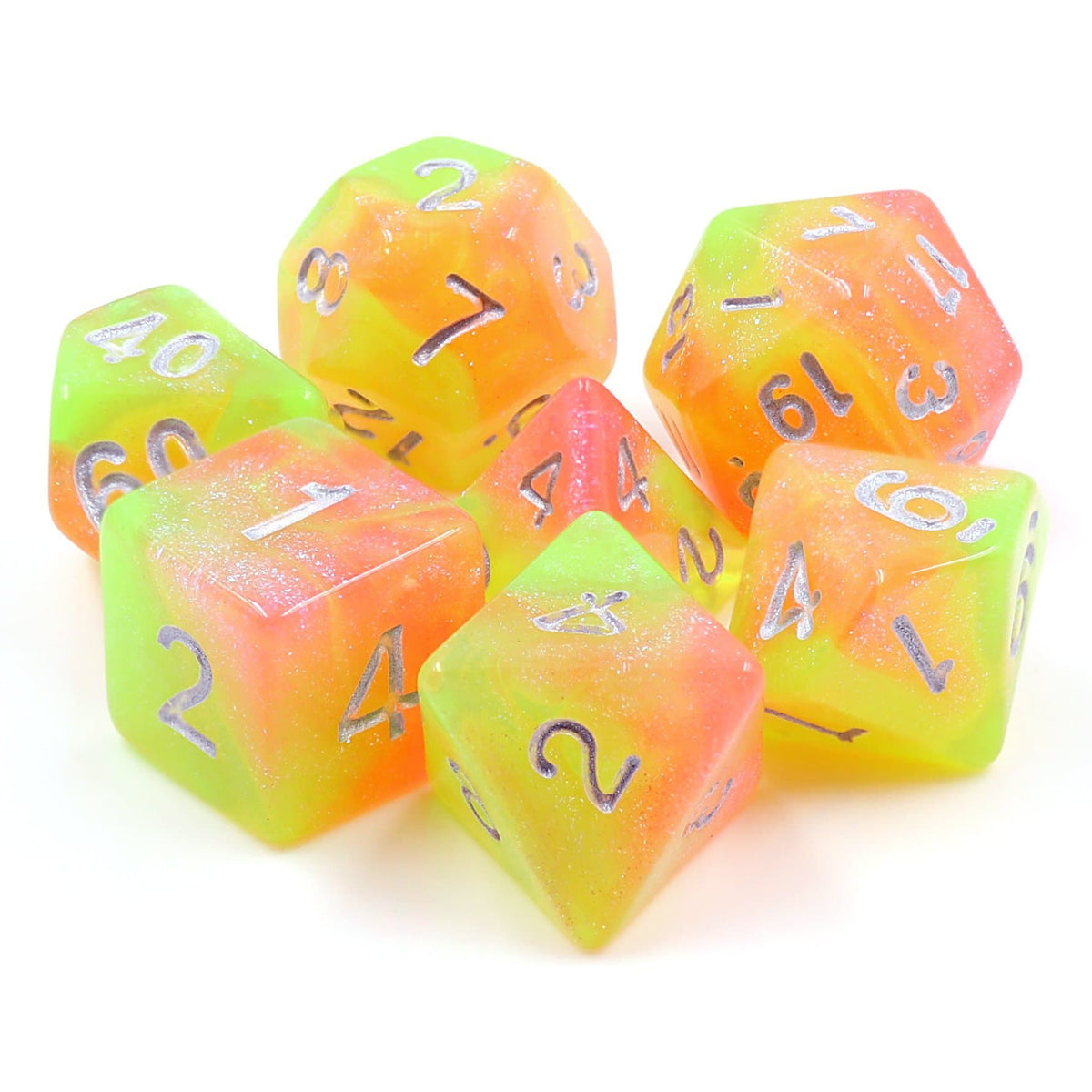 Polyhedral Dice Set | Acrylic | "Heat Shimmer" (Silver Ink) | Set of 7 (D0051)