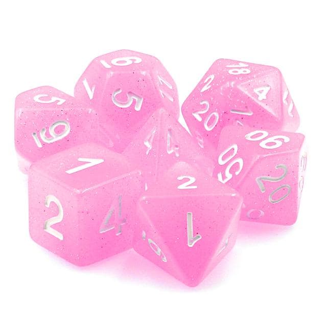 Polyhedral Dice Set | Acrylic | Translucent Glitter Light Pink | Set of 7 (D0153)