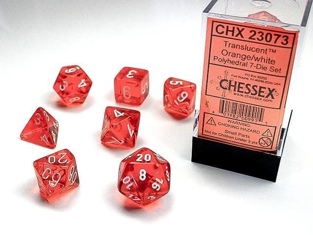 CHX 23073 Translucent Polyhedral Orange/White 7-Die Set