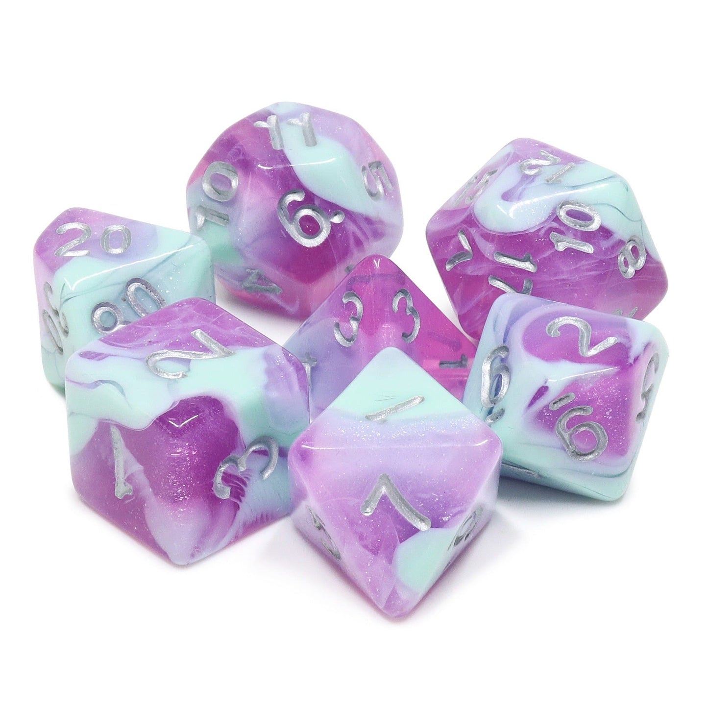 RPG Dice | "Double-Scoop" (Silver Ink) | Set of 7