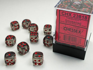 Chessex | 12mm d6 Dice Block | Translucent | Smoke/Red