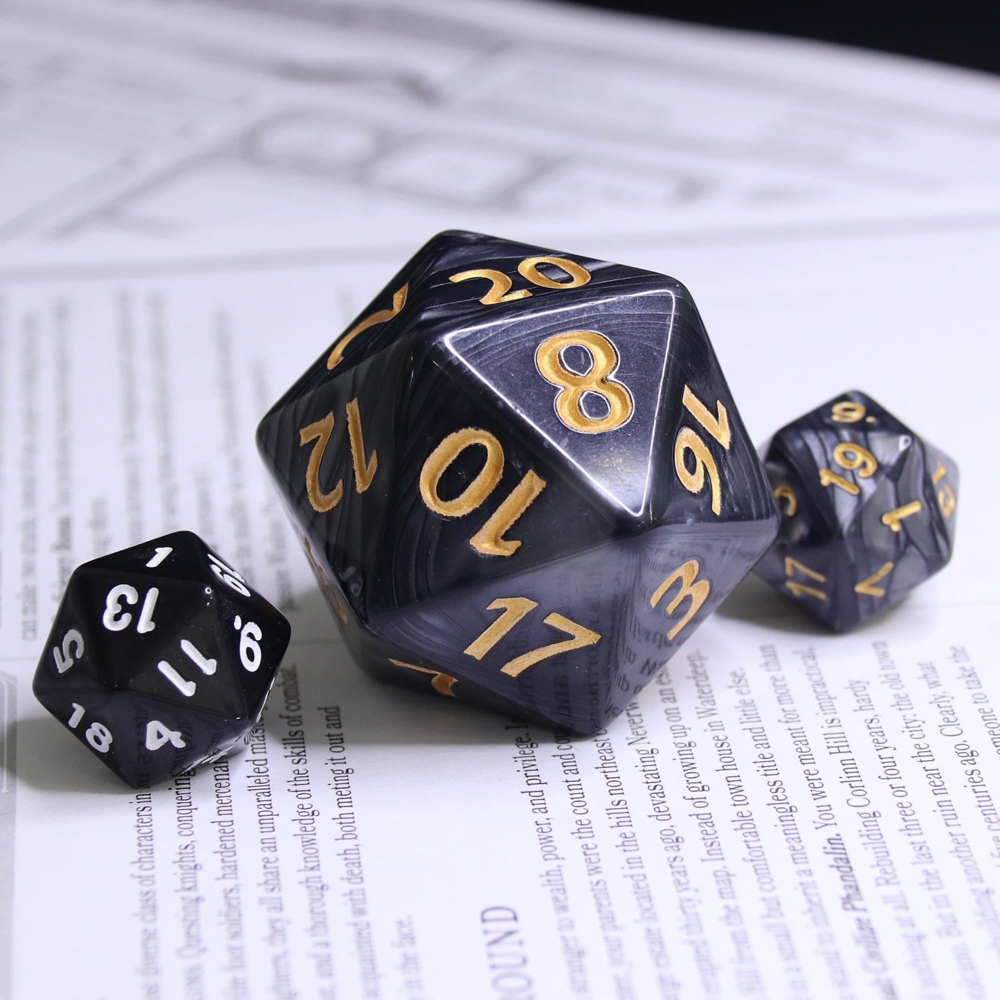 Huge d20 (40mm) | Black Pearl w/ Gold Ink