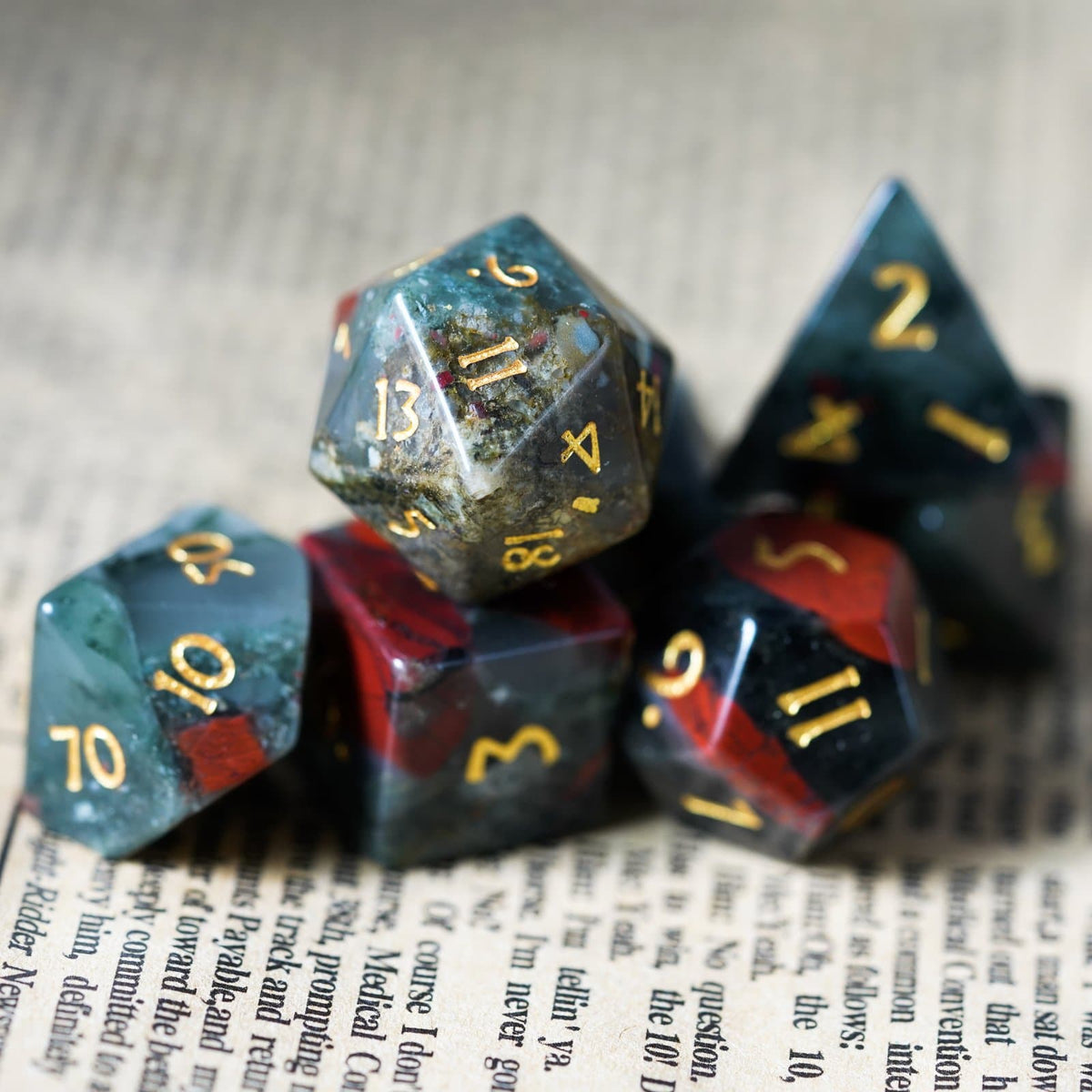Polyhedral Dice Set | Gemstone | Natural Bloodstone | Set of 7 (D0212)