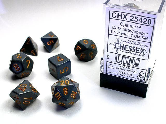 Chessex | Polyhedral Dice | Opaque | Dark Grey/Copper
