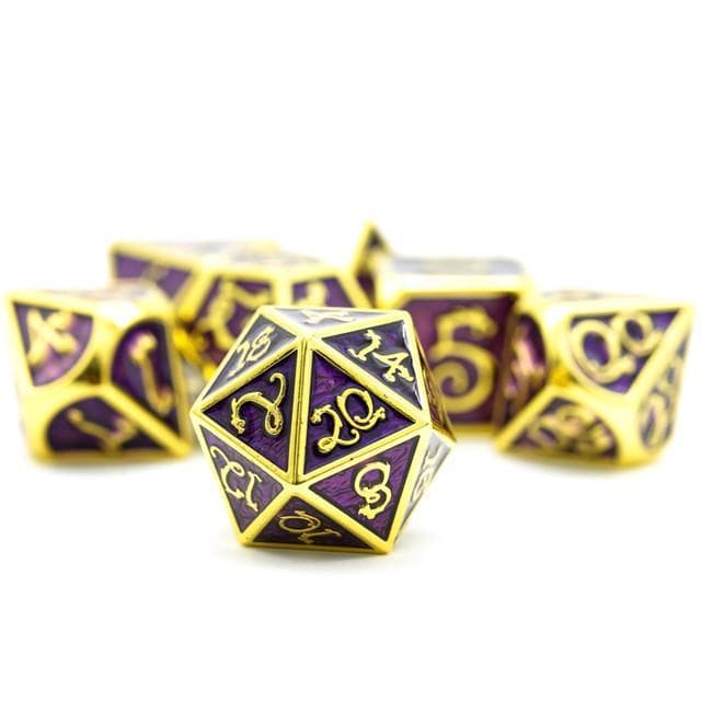 Metal Dice | Purple Enamel w/ Gold Dragon | Set of 7