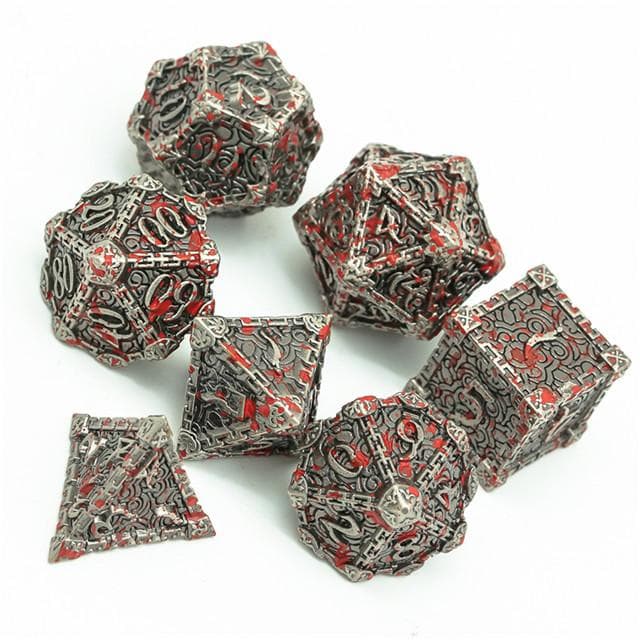 Metal Dice | "Bloodied Dagger" Brushed Silver | Set of 7