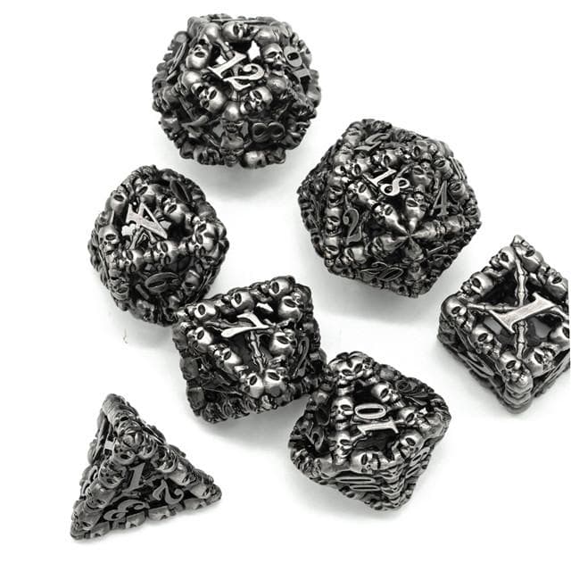 Metal Dice | Hollow "Skull" Silver | Set of 7