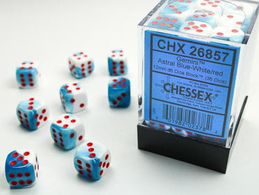 Chessex | 12mm d6 Dice Block | Gemini | Astral Blue-White/Red
