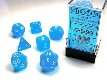Chessex | Polyhedral Dice | Frosted | Caribbean Blue/White