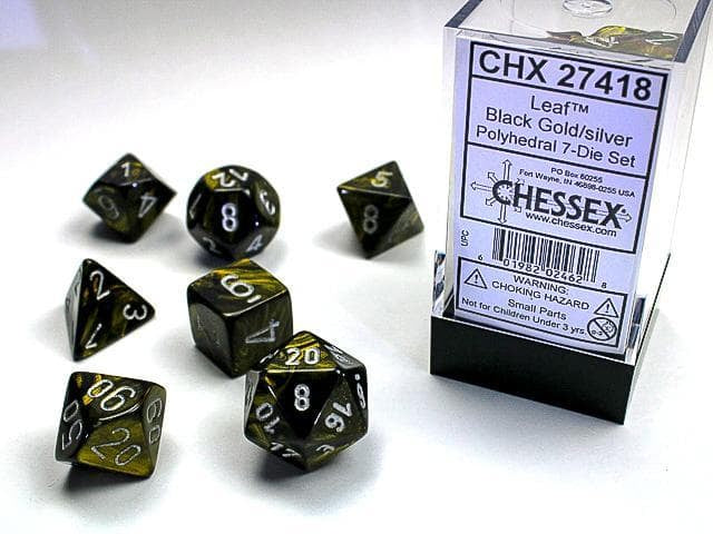 Chessex | Polyhedral Dice | Leaf | Black Gold/Silver