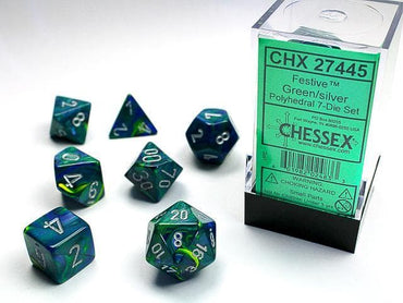 Chessex | Polyhedral Dice | Festive | Green/Silver