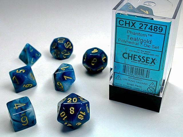 Chessex | Polyhedral Dice | Phantom | Teal/Gold