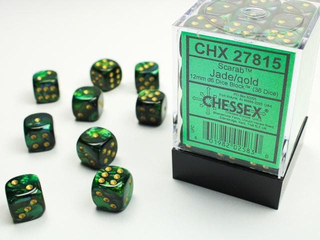 Chessex | 12mm d6 Dice Block | Scarab | Jade/Gold