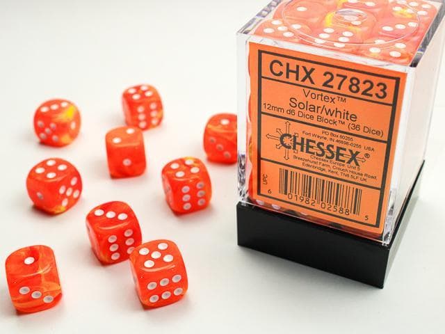 Chessex | 12mm d6 Dice Block | Vortex | Solar/White