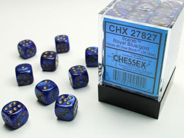 Chessex | 12mm d6 Dice Block | Scarab | Royal Blue/Gold