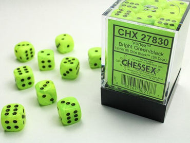 Chessex | 12mm d6 Dice Block | Vortex | Bright Green/Black
