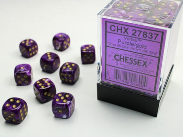 Chessex | 12mm d6 Dice Block | Vortex | Purple/Gold