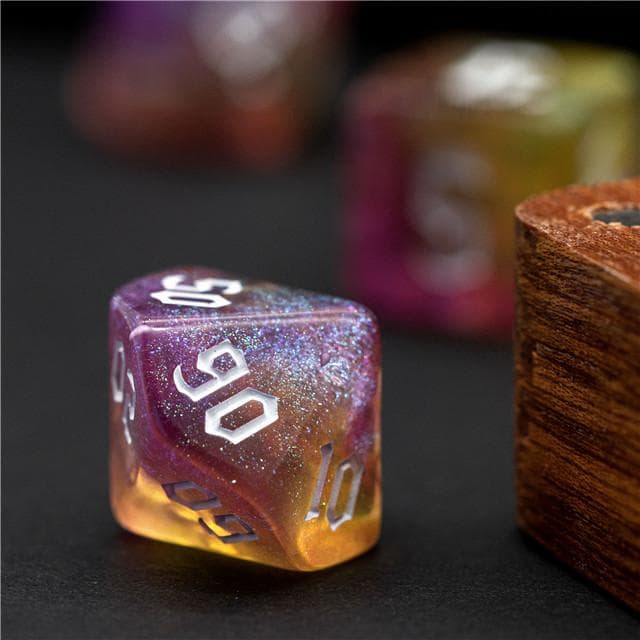 Polyhedral Dice Set | Acrylic | "Inferno Thorns" White Ink | Set of 7 (D0120)