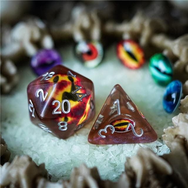 Polyhedral Dice Set | Resin | "Fire Dragon's Eye" | Set of 7 (D0115)