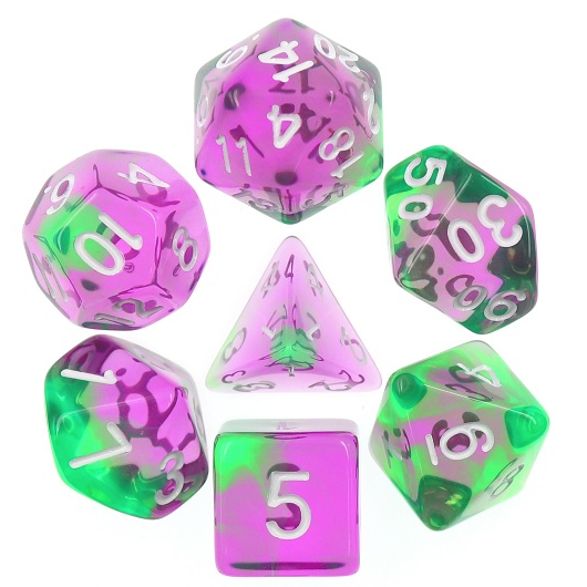 Polyhedral Dice Set | Acrylic | "Violet Evergreen" Transparent Blend | Set of 7 (D0013)