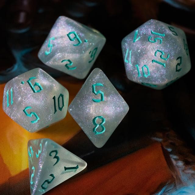 RPG Dice | "Moonstone Thorns" Turquoise Ink | Set of 7