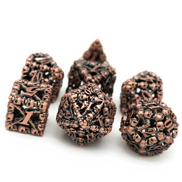 RPG Dice Set | Hollow Metal | "A Lot of Skulls" - Copper | Set of 7 (D0230)