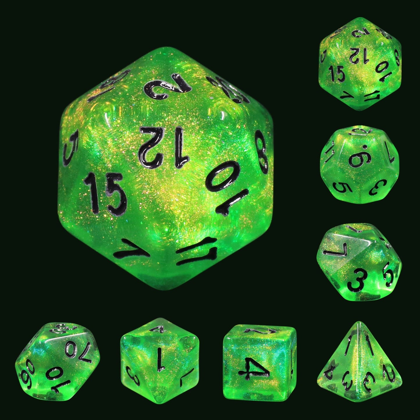 RPG Dice | "Acid Arrow" (Black Ink) | Set of 7