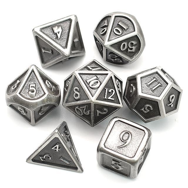 Metal Dice | Ancient Plated Silver (Nickel) | Set of 7
