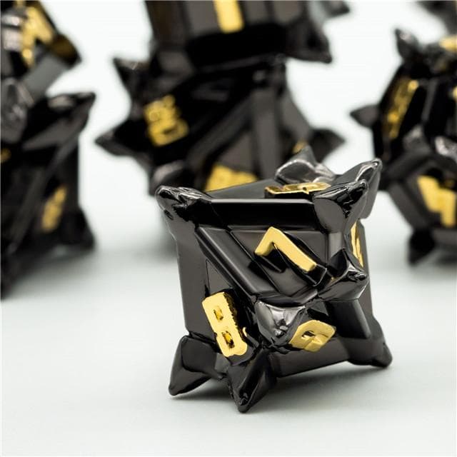Metal Dice | "Cruel Caltrops" Black & Gold | Set of 7