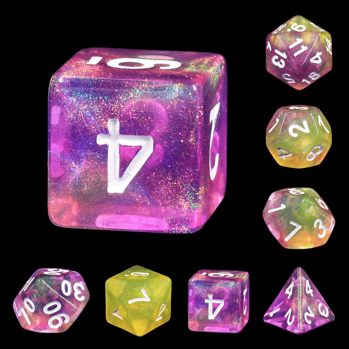 Polyhedral Dice Set | Acrylic | "Eldritch Blast" (White Ink) | Set of 7 (D0077)