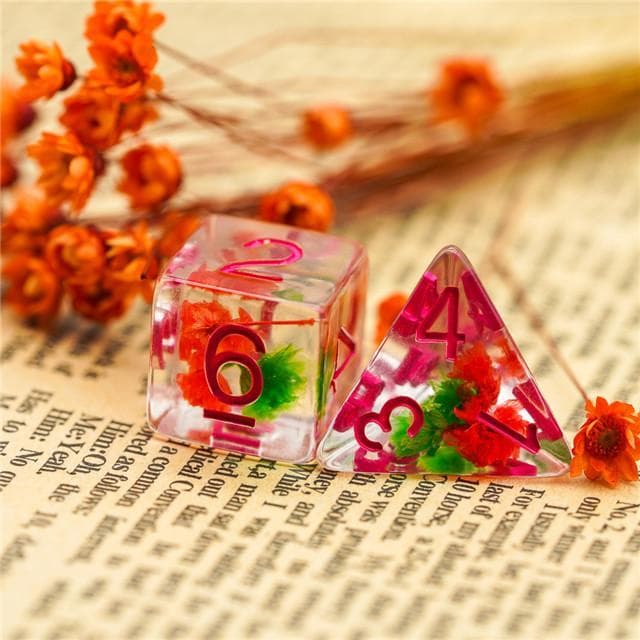 RPG Dice | "Suspended Flower" Red & Green | Set of 7