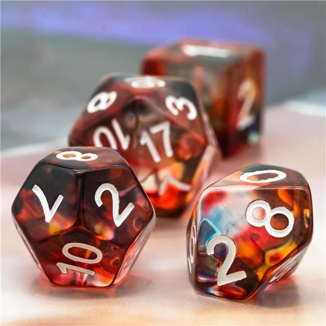 Polyhedral Dice Set | Resin | "Stained Glass" Red & Blue | Set of 7 (D0146)