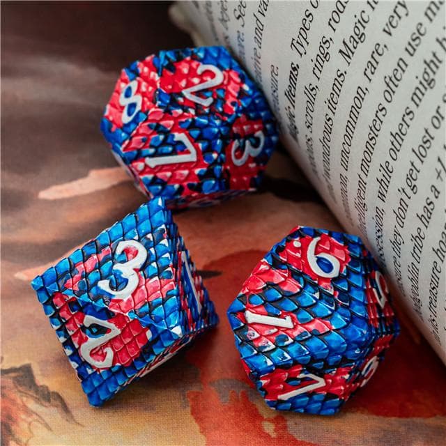 Metal Dice | Dragon Scale Red/Blue | Set of 7