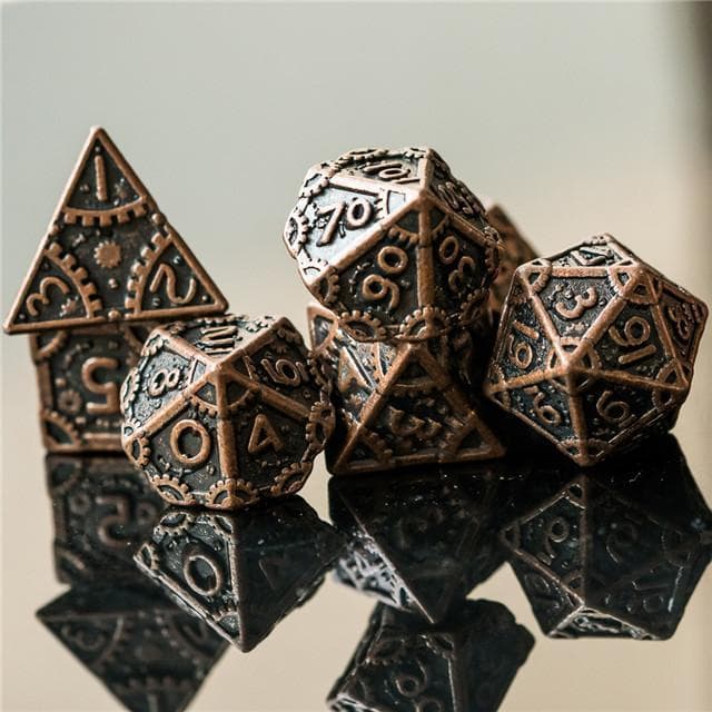 Metal Dice | "Grinding Gears" Copper | Set of 7